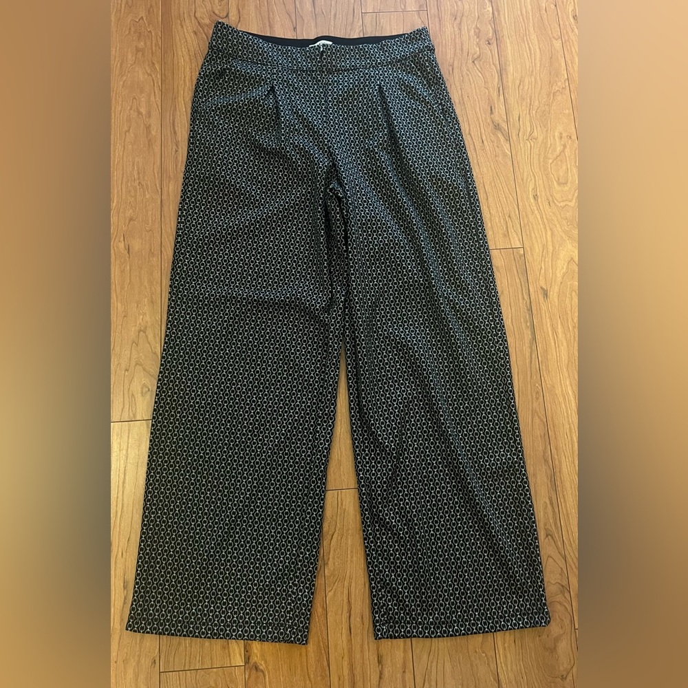 Max Studio Large Wideleg Trousers Black Geometric Pants Pockets White *flaw